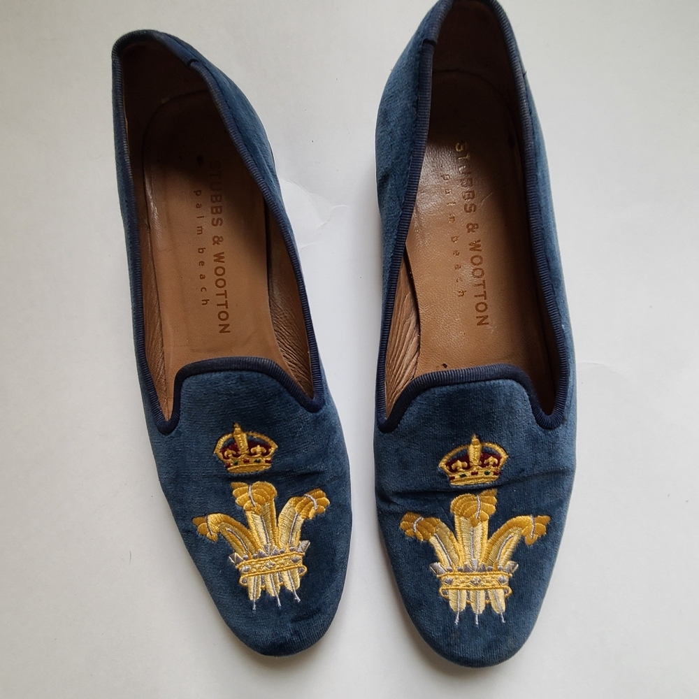 Stubbs & Wootton Palm Beach Navy Velvet Slippers